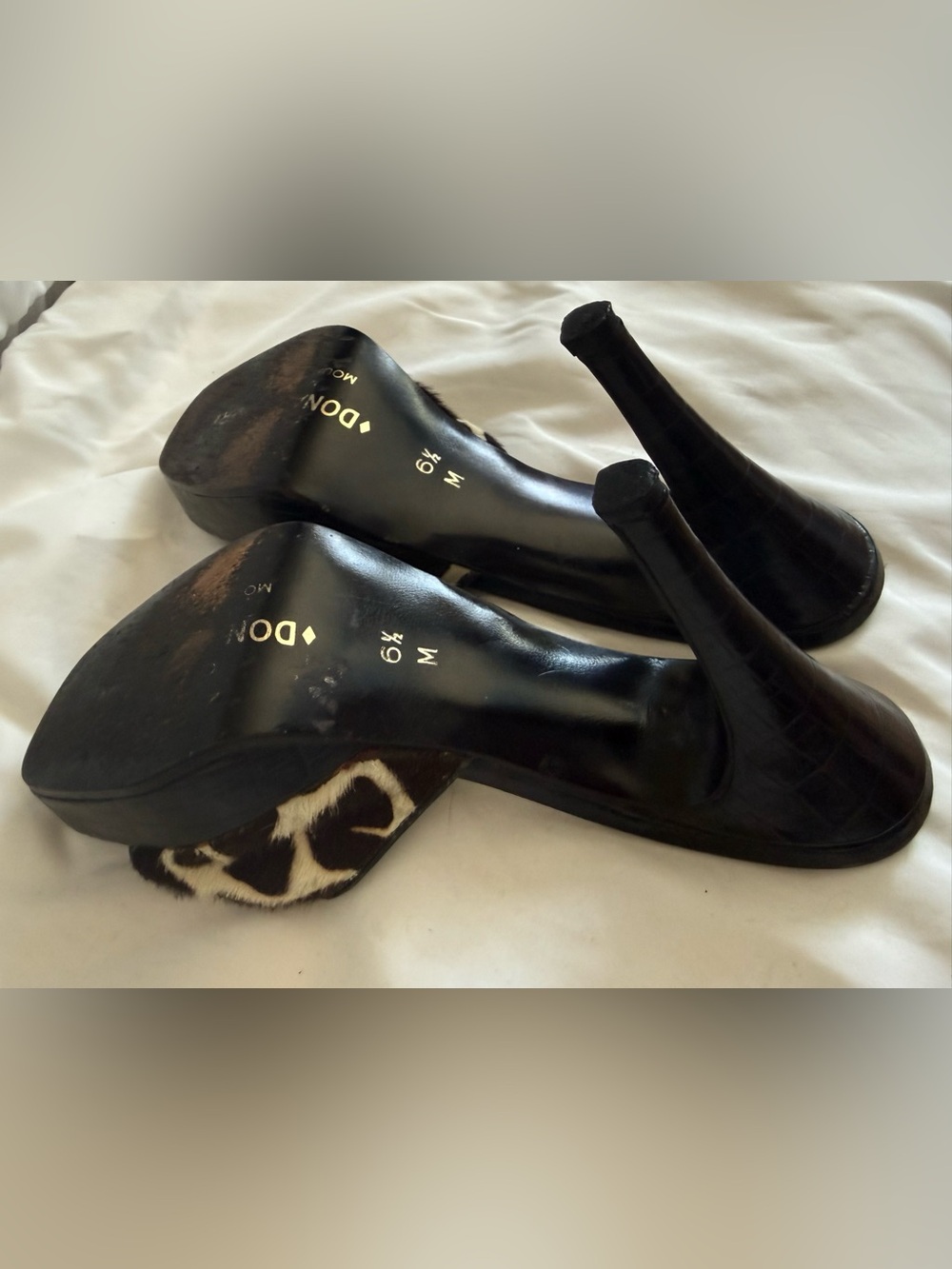 Vintage Donald J Pliner Calf Hair Giraffe Print Platform Mule Heel 6.5 Italy Y2K - Picture 10 of 16